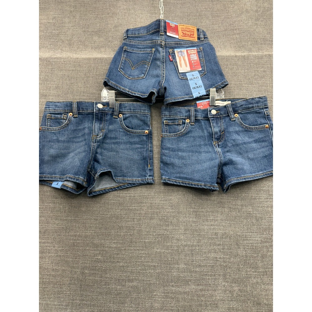 Levi's Denim Girlfriend Shorts Girls S 6/6X Blue Medium Wash Pockets Lot Of 3